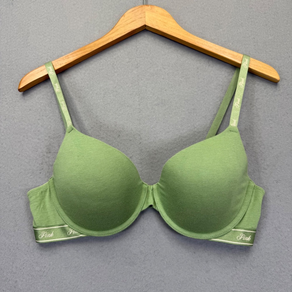 PINK Victoria's Secret Green Wear Everywhere T-Shirt Lightly Lined Bra 36C‎